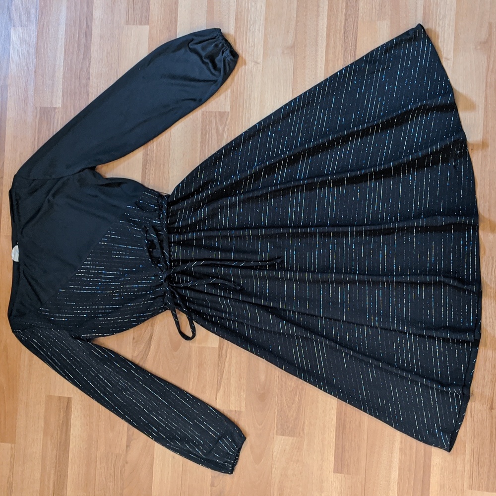 Vintage 80's black silver striped long sleeve disco dress